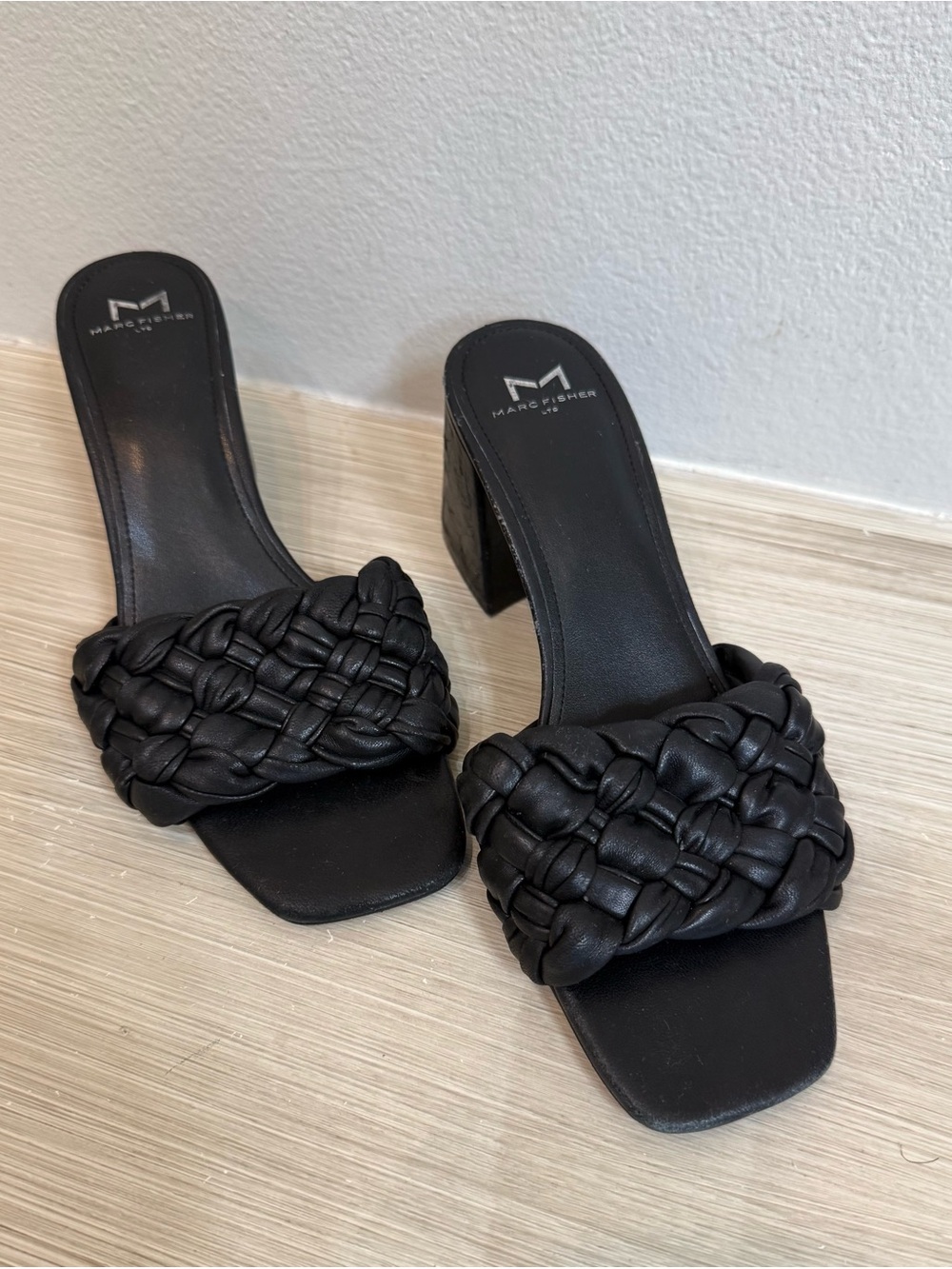 Marc Fisher women’s Black Braided Slide Heel size 7 1/2